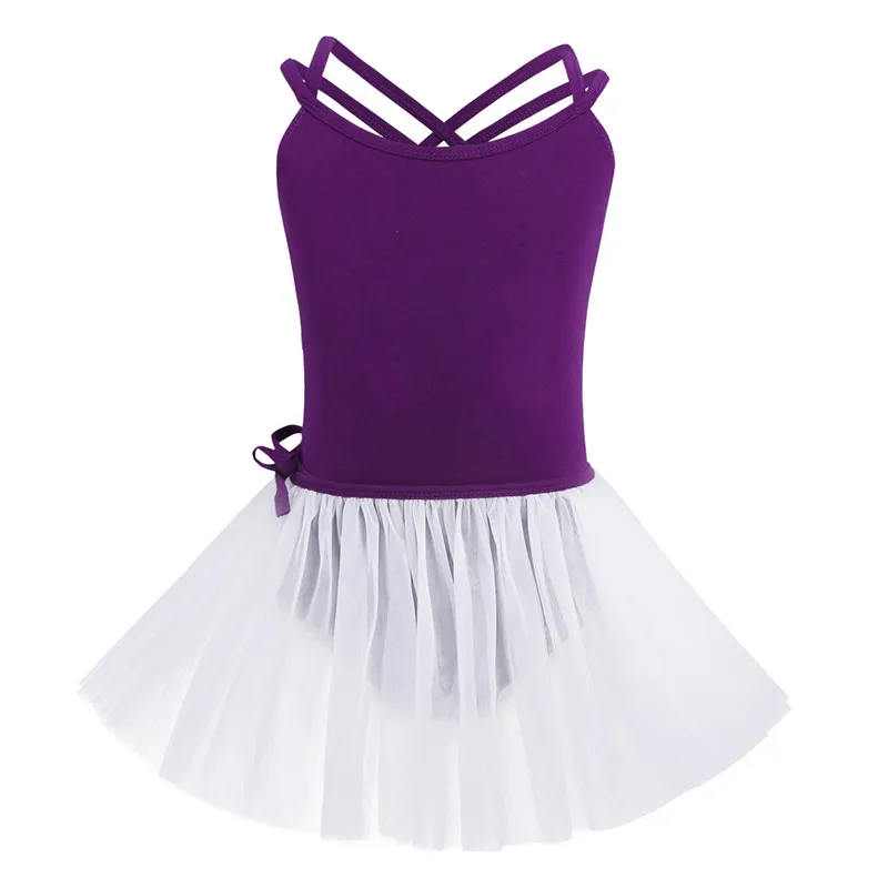 Purple White TiaoBug дети подростков хлопок спагетти бретели для нижнего белья балетное платье пачка обувь девочек танец гимнастика трико с сеткой балетн - Цвет: Purple White