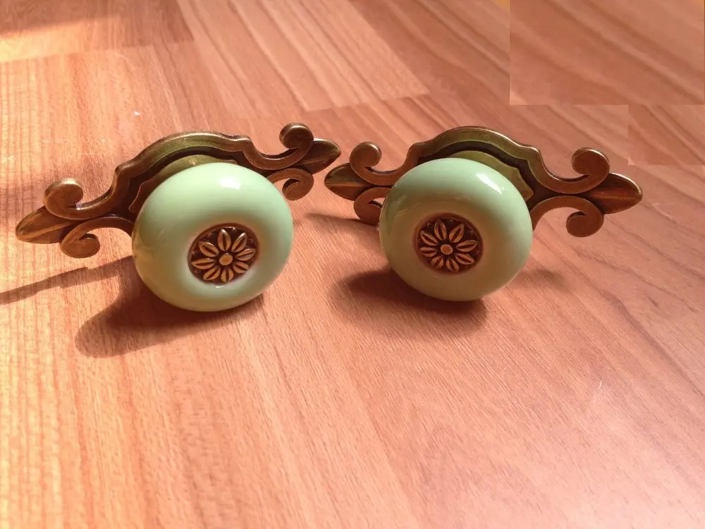 8 шт./компл. зеленый Винтаж Ретро Керамическая дверная ручка Бронзовый ящик шкаф
