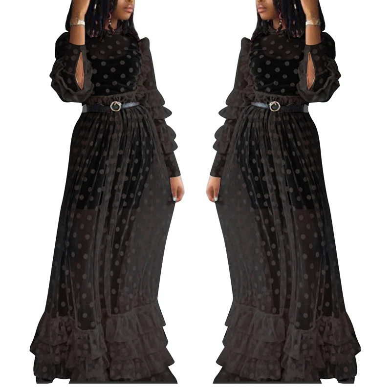 Плюс Размер Vestido Longo Robe Femme Ete 2019 Клубная одежда сексуальная перспектива горошек