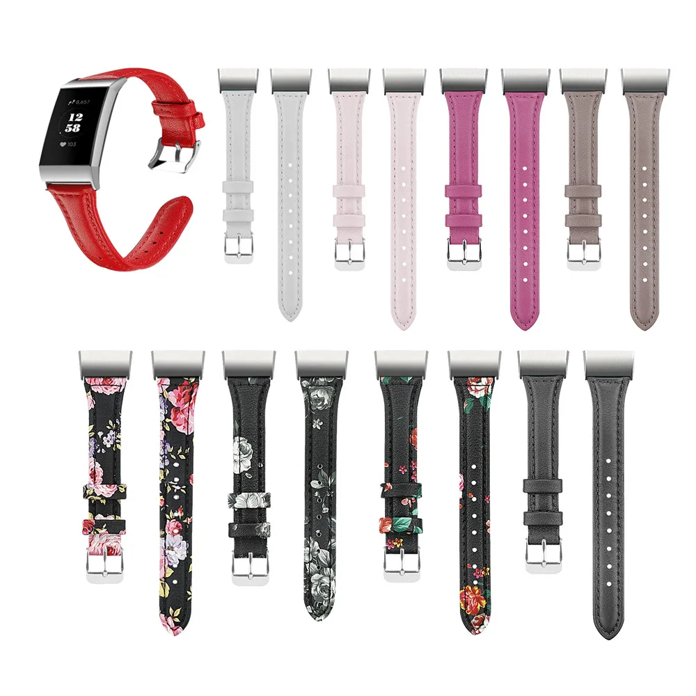 

Ultra Slim Genuine Leather Strap Wristband for Fitbit Charge 3 Fitness Activity Tracker 9 Color Quick-Release Watchband Bracelet