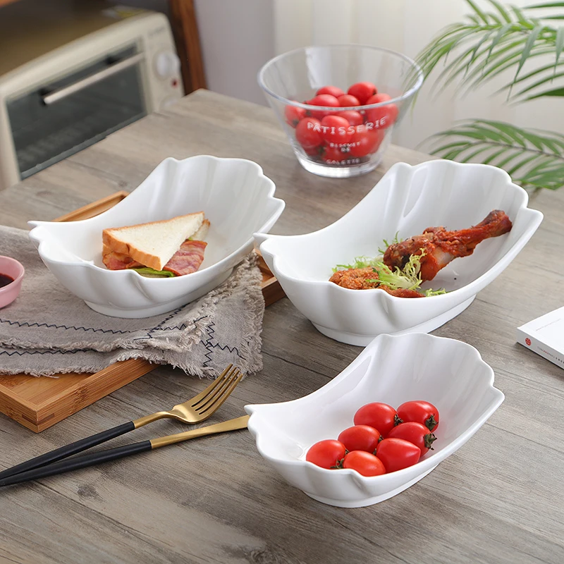Креативная керамическая посуда из чистого белого цвета для отеля фруктов салата