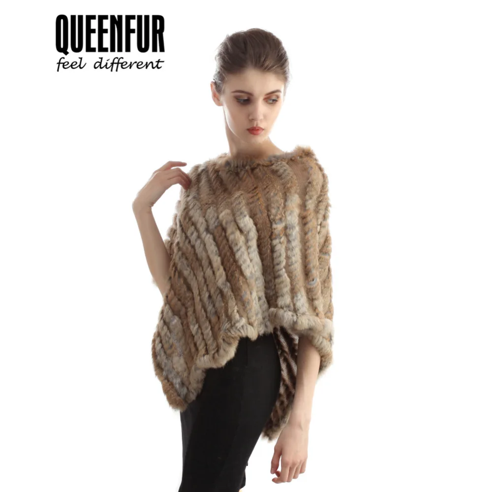Hot Sale 2017 New Real Knitted Rabbit Fur Shawl Women Genuine Poncho Warm Cappa | Аксессуары для одежды