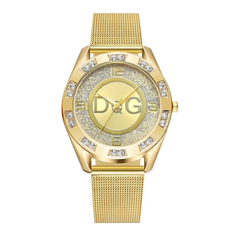 DQG reloj mujer двойное сверло внешнее кольцо песок сверло лицо 4 весы часы с ремешком-сеткой круглые модные Кристальные часы из нержавеющей стали* A
