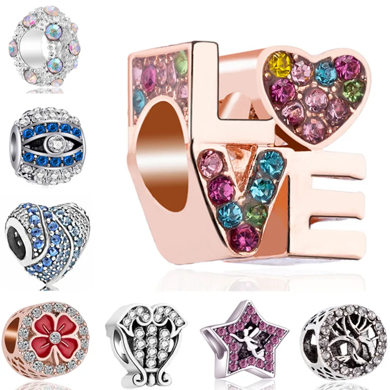 

Hot Selling Small Hearts Evil Eye Stars Fish Flowers Beads Charms Fit Brand Bracelets & Bangles for Women Birthday DIY Perles