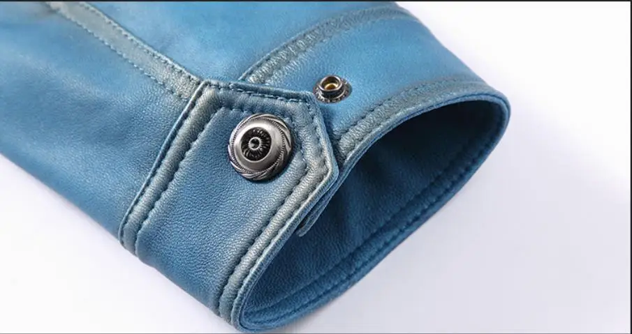 Мужская кожаная куртка из овечьей кожи синяя натуральной с отложным воротником