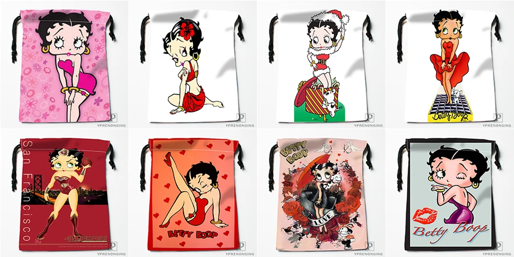 Изготовленные на заказ сумки Betty Boop на шнурке для путешествий, мини-сумка для плавания, пеших прогулок, игрушечная сумка, размер 18x22 см#0412-04-225