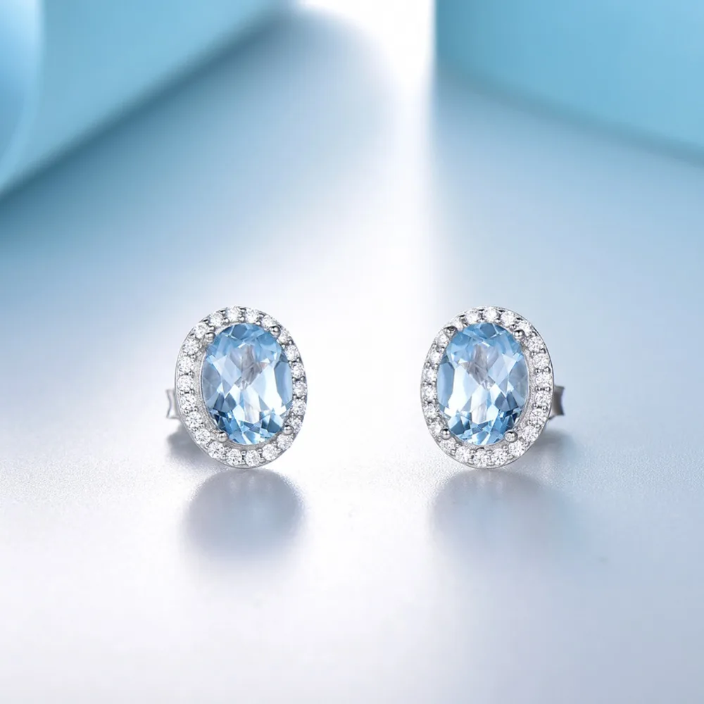 ORSA JEWELS твердые 925 пробы серебряные серьги-гвоздики для женщин подлинный голубой топаз роскошные женские ювелирные изделия VSE05