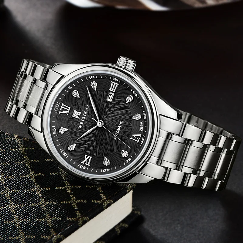 Часы WEISIKAI Мужские механические брендовые Роскошные Большие водонепроницаемые