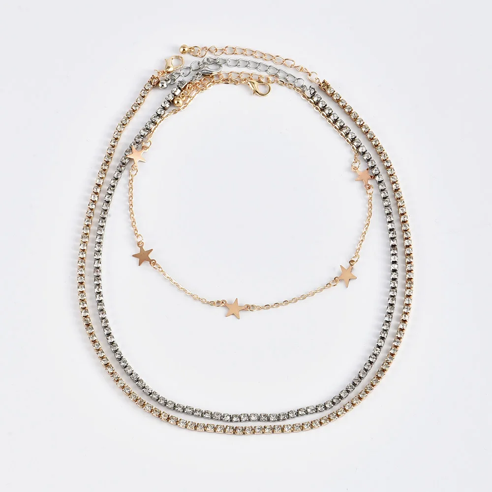 3 шт./компл. простое женское ожерелье пятиконечная звезда двухрядный кристалл