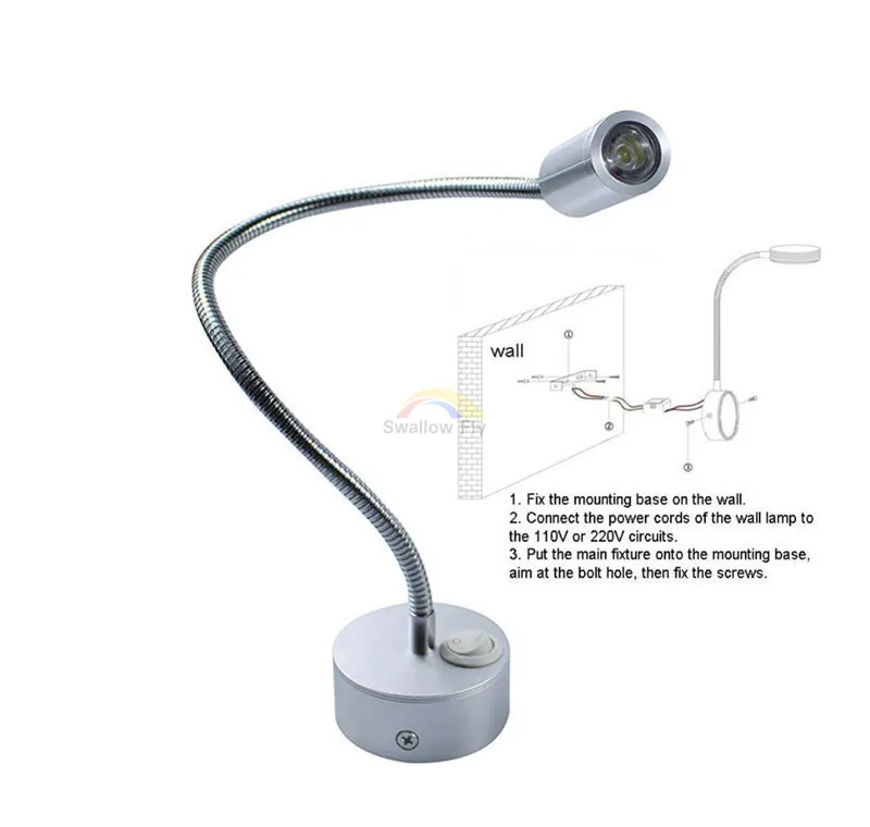 Настенный светильник светодиодный для чтения с гибкой ручкой прикроватный