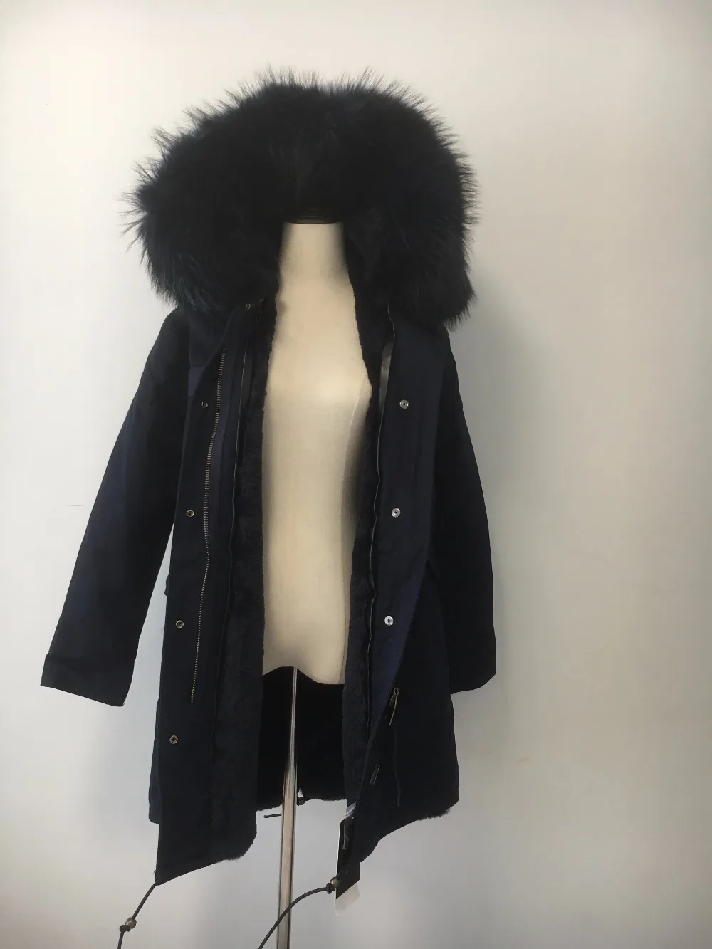 Brand 2017 Women Winter Jacket Long Detachable Lining navy blue Parkas Large Real Raccoon Fur Hooded Coat Outwear images - 6