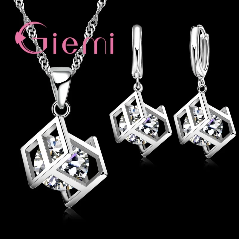 

Shiny Clear Cubic Zirconia Jewelry Sets For Women Geometric Shaped Earring Pendant Necklace Women Accessories