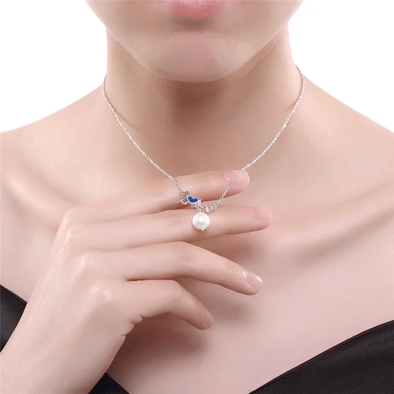 925 стерлингового серебра любовное письмо синий масло капельного Сердце В виде