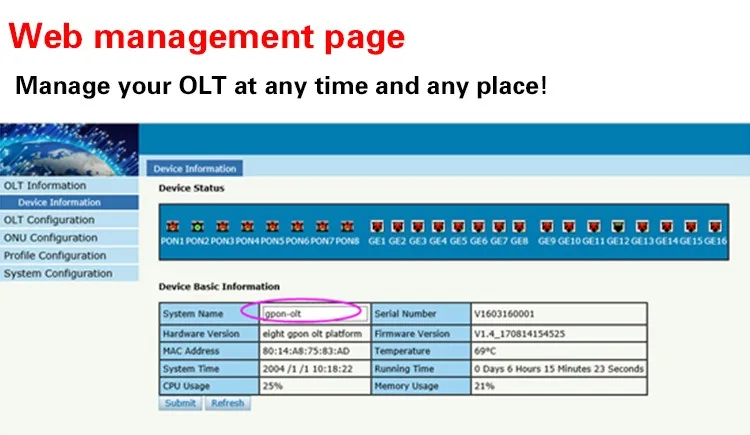 Горячая VSOL OLT V1600G1 FTTH 10GE uplink GPON OLT с SFP класса C