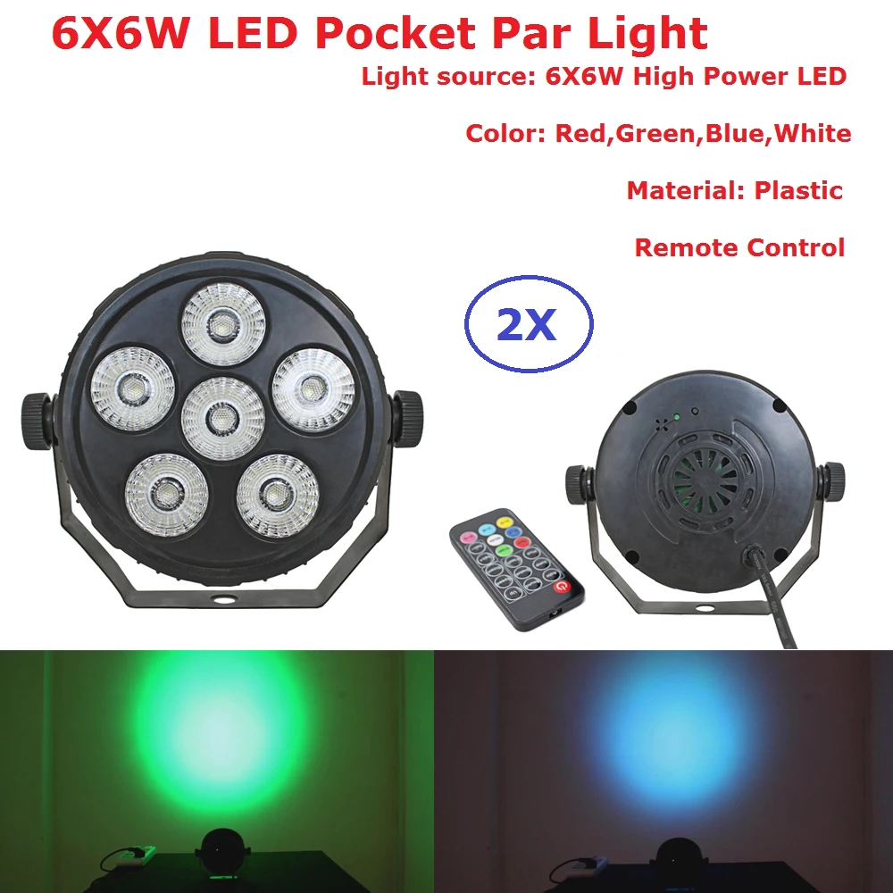 

2Pcs/Lot High Quality Mini LED Stage Par Lights 6X6W RGBW Quad Color Plastic Flat Par Lights For Club Dj Disco Party Shows