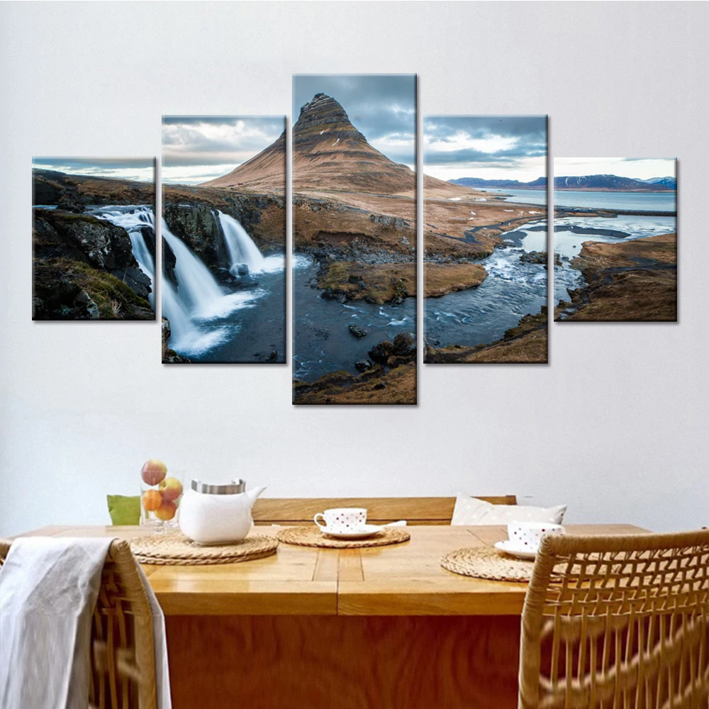 Drop Shipping 5 Pieces Cuadros Decoracion Mountain Waterfall Landscape Canvas Wall Art Painting for Living Room No Frame | Дом и сад