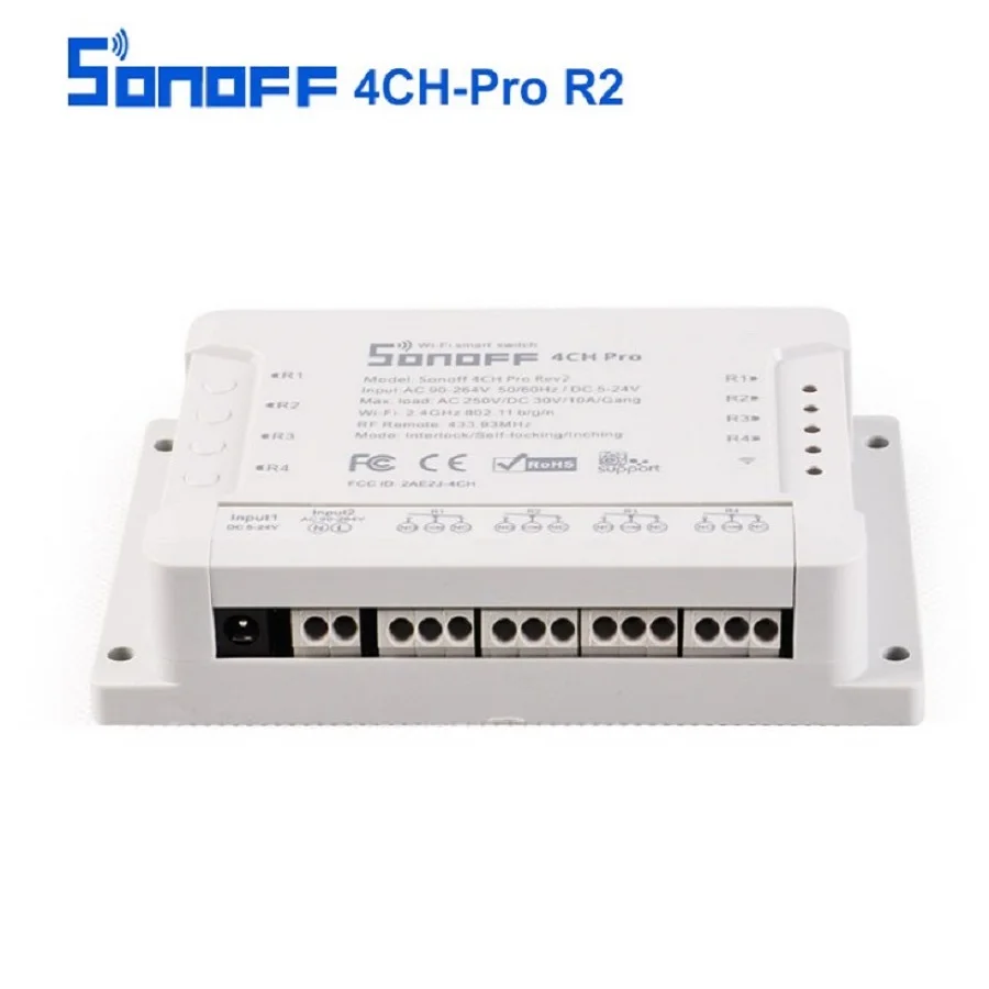Sonoff 4CH Pro R2 10A 2200 Вт 433 мГц RF толчковой/самоконтрящаяся/блокировки умный дом WI FI