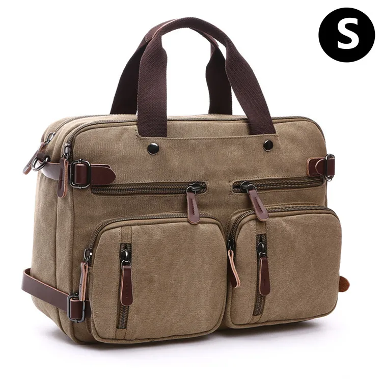 Khaki-S Холщовый портфель, мужская сумка, деловая сумка через плечо, Мужская винтажная Повседневная сумка для ноутбука, мужская сумка-мессенджер, сумки через плечо, назад - Цвет: Khaki-S