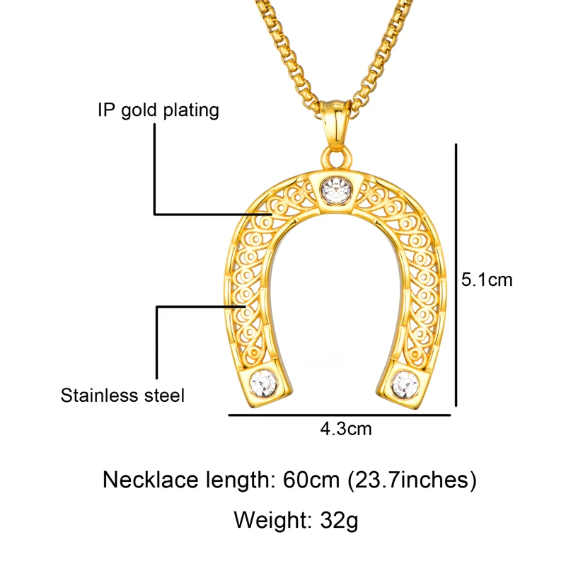 Хип хоп Bling Iced Out в форме подковы ожерелья и подвески из нержавеющей стали