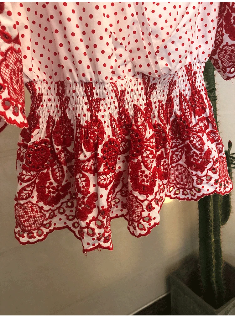 Новые женские топы и блузки в горошек Blusas Mujer De Moda трехмерные цветочные вышитые летние женские Топы N9291