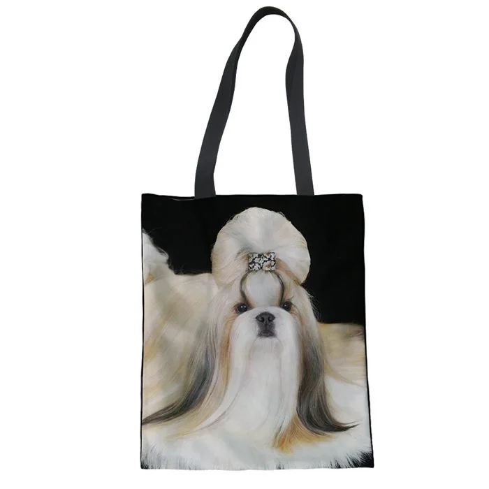 LMF3543Z22 WHEREISART Shih Tzu, женская сумка для покупок с принтом собаки, тканевая сумка-шоппер, повседневная женская сумка на плечо, на заказ, для девочек, для домашних животных, Bolsas De Tela - Цвет: LMF3543Z22