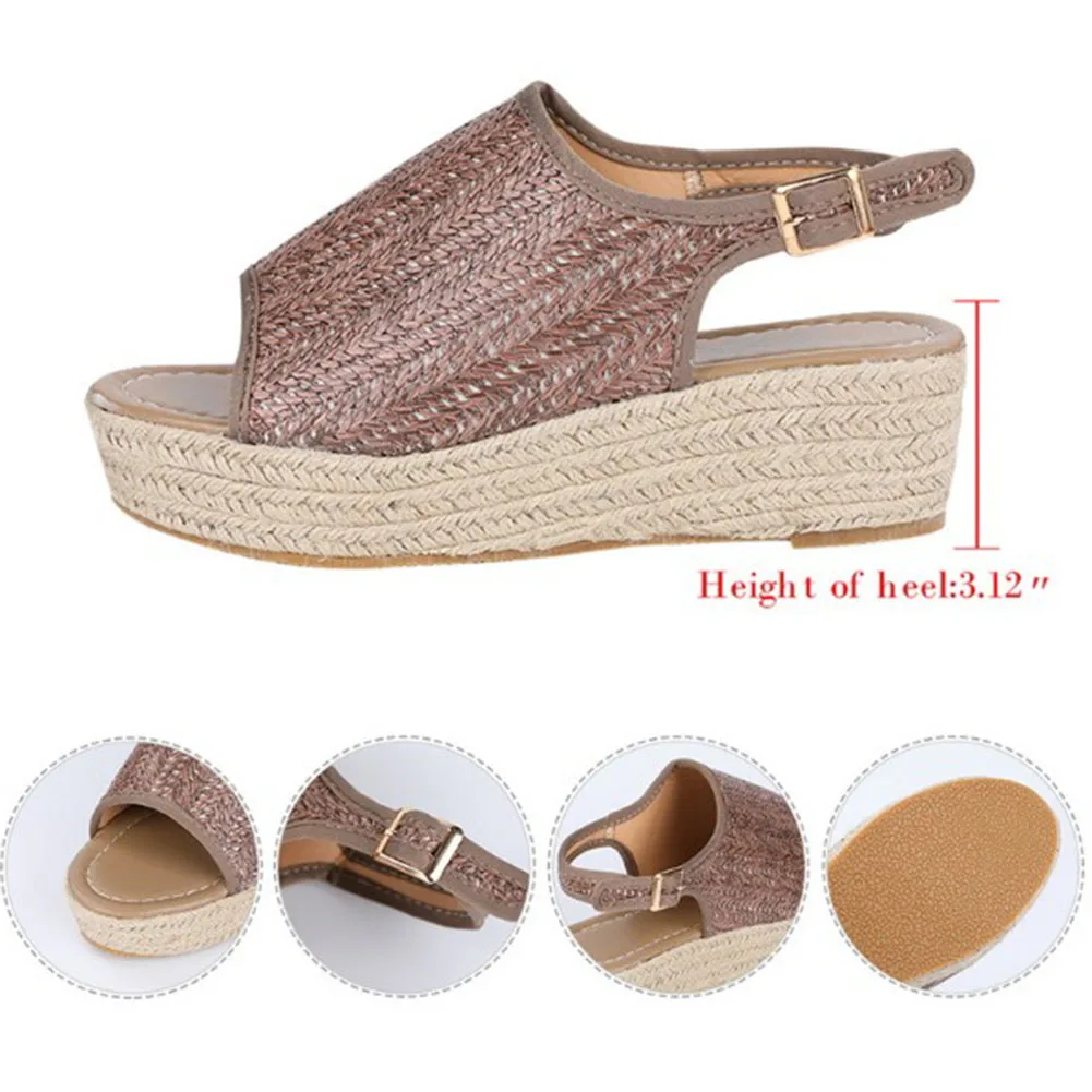 Женские летние сандалии из пеньковой ткани Модная женская пляжная обувь Обувь на