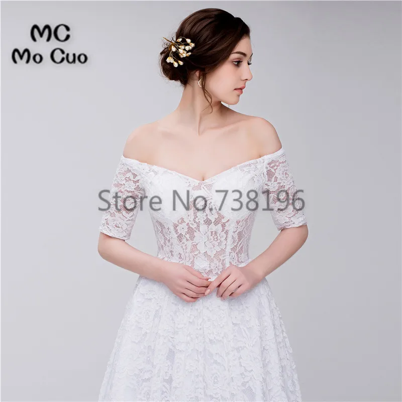 Элегантное кружевное свадебное платье 2019 с короткими рукавами v-образным вырезом