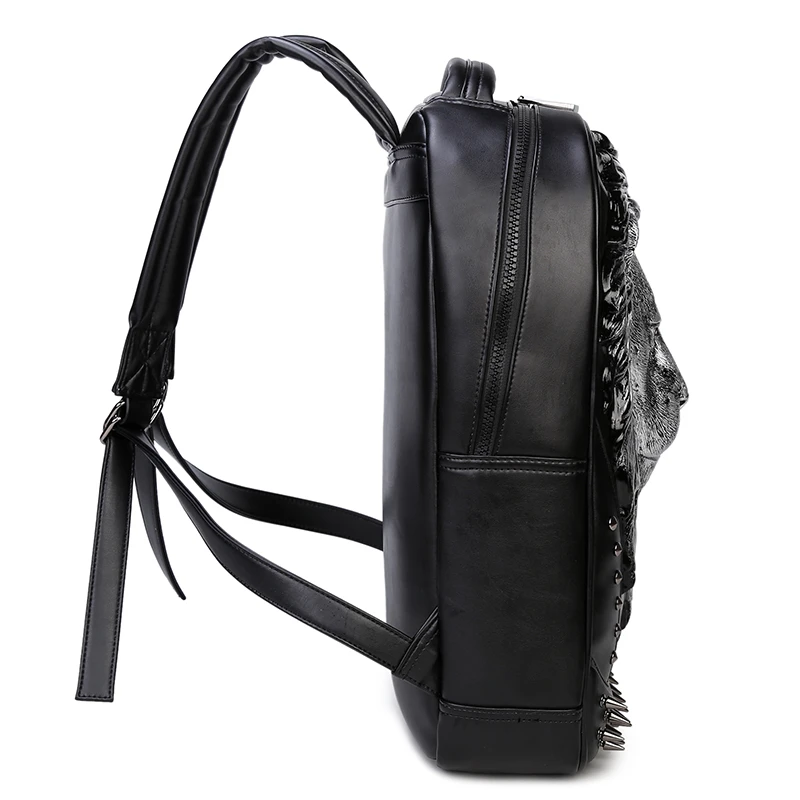 

3D Lion Leather Backpacks Fashion Men School Travel Computer Backpack Bags Personality Silver Gold Rivet Animal Bags Halloween