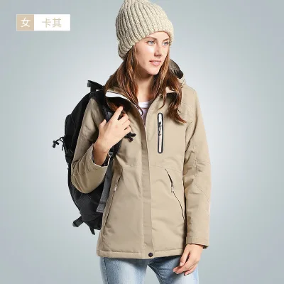 women Khaki Новая быстрая интеллектуальная теплая куртка для женщин и мужчин, зимняя теплая куртка, верхняя одежда, водонепроницаемая ветровка, парка, теплое зимнее пальто для женщин - Цвет: women Khaki