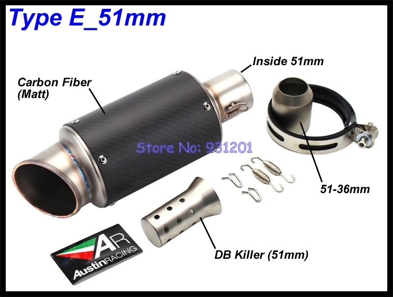 Inlet 51mm 61mm Motorcycle Exhaust Pipe Muffler AR Austin Racing Universal Carbon Fiber Motorbike Muffler Exhaust DB Killler
