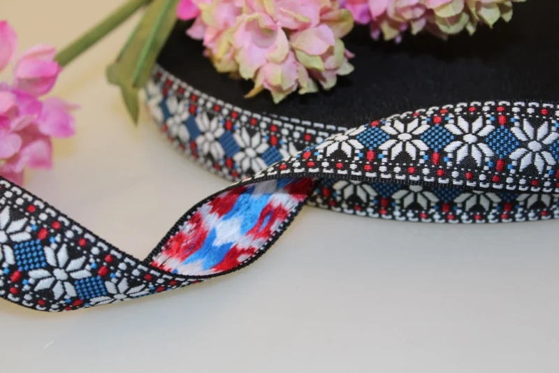 

10 yards/lot wide 2.5cm Woven Jacquard Ribbon geometry rhombus quadrangle flowers