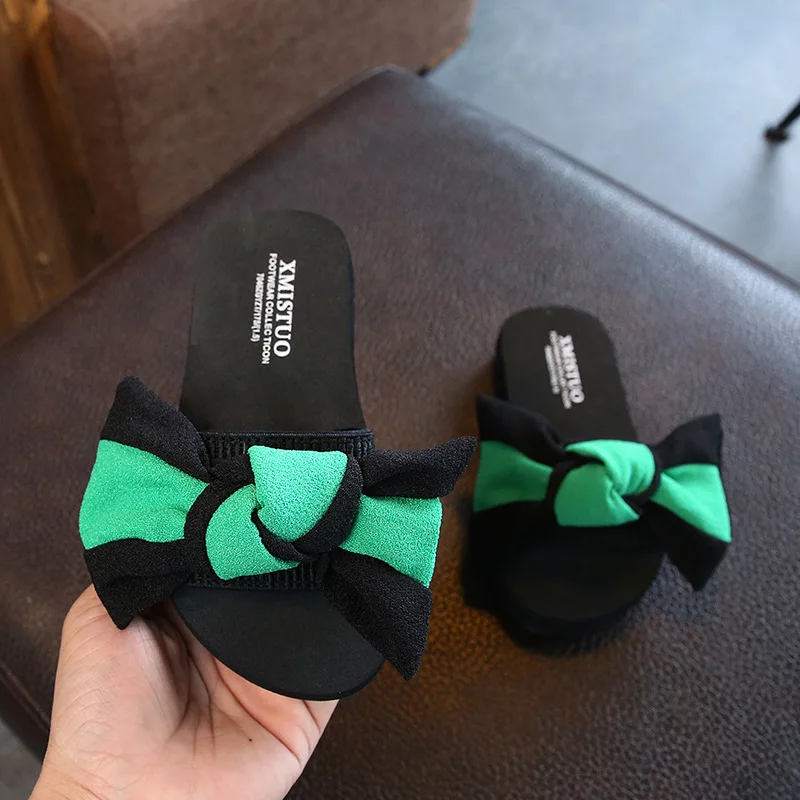 Зеленые пляжные шлепанцы Eva женские с большим бантом Летние Повседневные тапочки