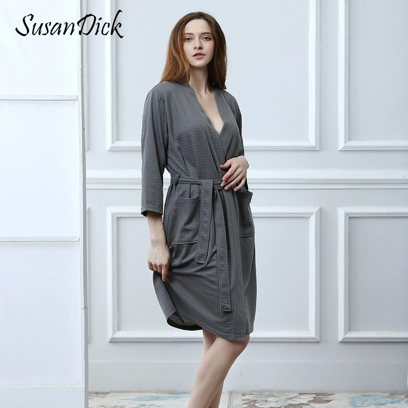 SusanDick сексуальный халат Для женщин три четверти рукав дамы Waffle Cardigan ночная