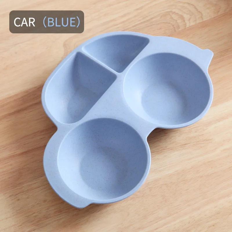 Car Blue WORTHBUY Милая мультяшная детская тарелка для закусок, Экологичная пшеничная соломенная тарелка для сухих фруктов, детский пищевой контейнер, тарелка для ужина - Цвет: Car Blue