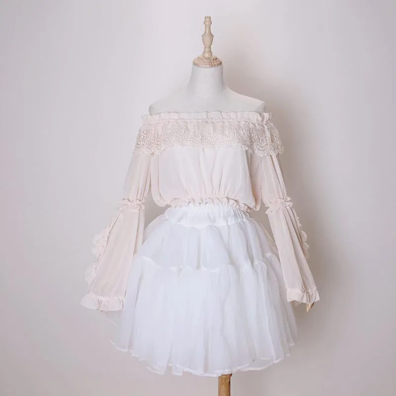 Женский Короткий кружевной топ Lolita летняя Полупрозрачная блузка с длинным