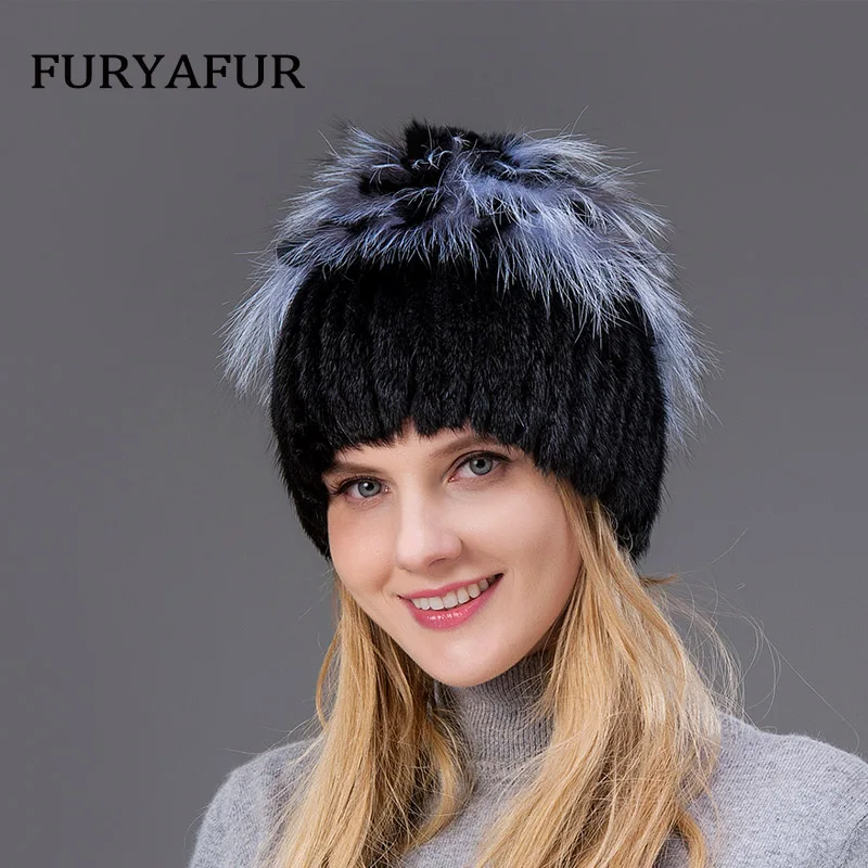 

JERYAFUR Russian Real Natural Mink Hat Warm Double Female Mixed Color Fox Fur Hat Women Silver Double Velvet Luxury Winter Hat