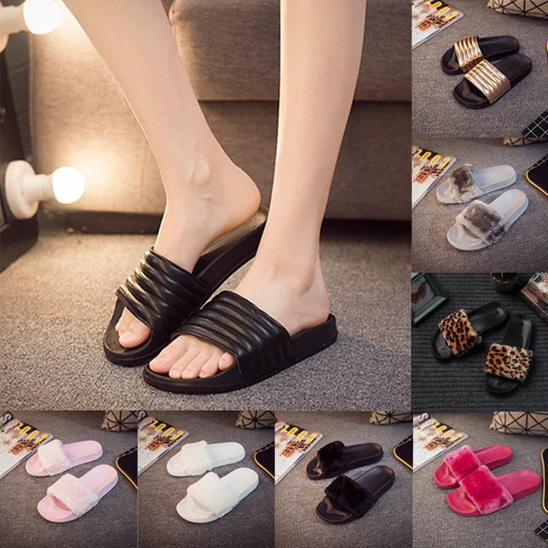 Домашние тапочки женские летние меховые шлепанцы 2019 пляжные пушистые с перьями