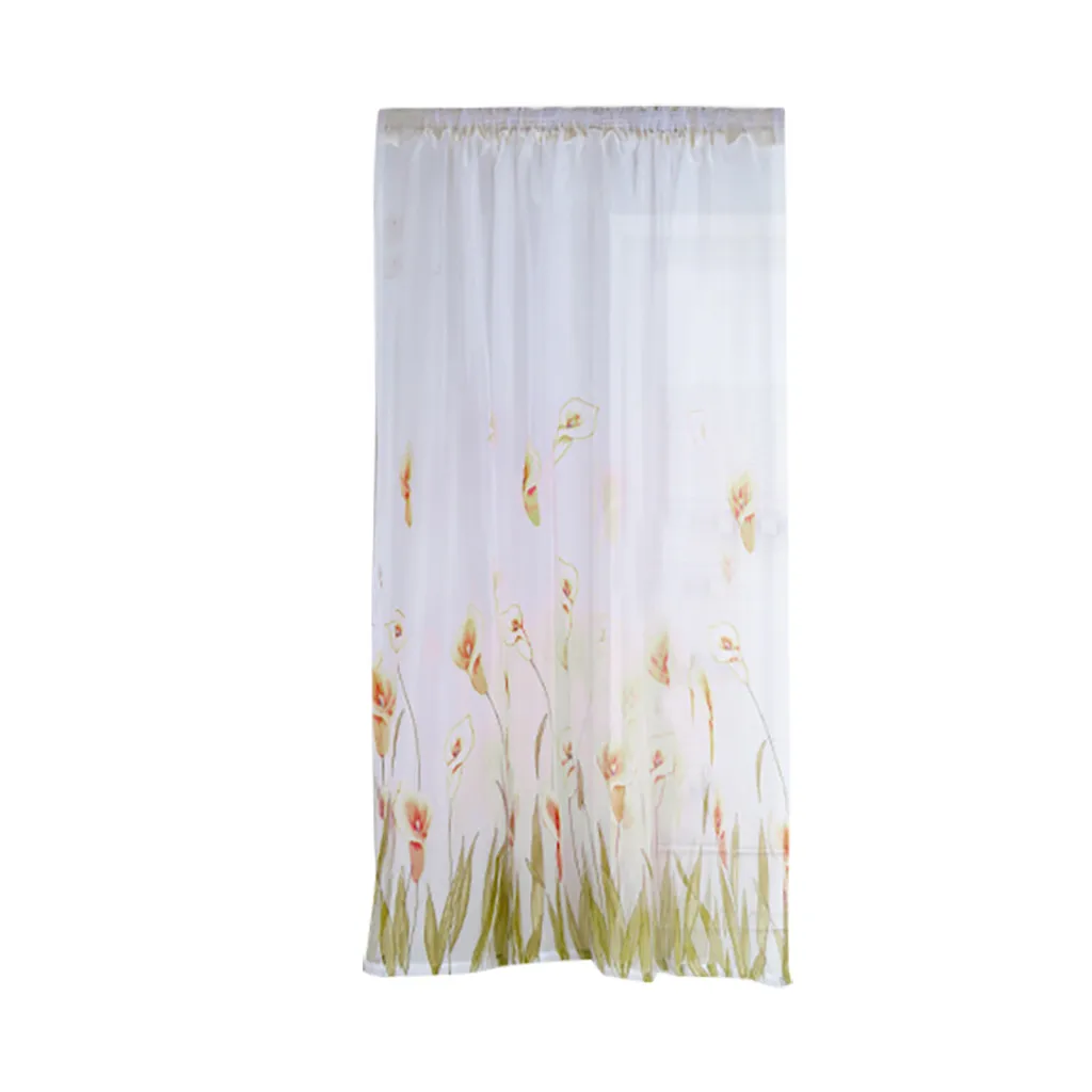 200x150cm Curtains For Living Room Daffodil Flower Print Tulle Curtain Handle Tulle Coveted 1 FabricWindow Decoration 67