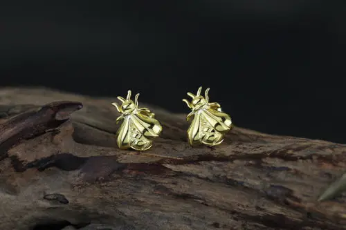 Solid Sterling SIL милые серьги гвоздики золотистого цвета с медом и Пчелой A1296