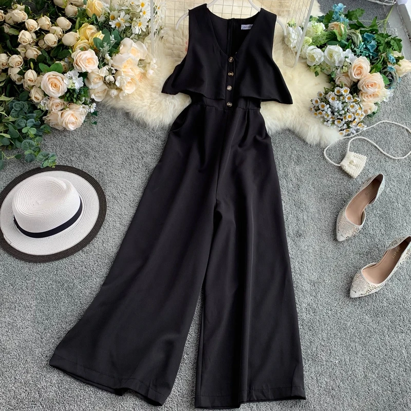 ALPHALMODA, летние новые женские комбинезоны, однобортные, без рукавов, женские облегающие комбинезоны, широкие, модные комбинезоны