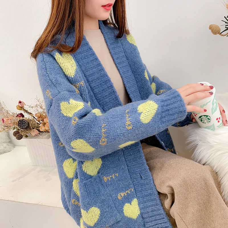 women clothing 2019 sweaters fashion cardigan Cotton Office Lady Pockets Print winter clothes |