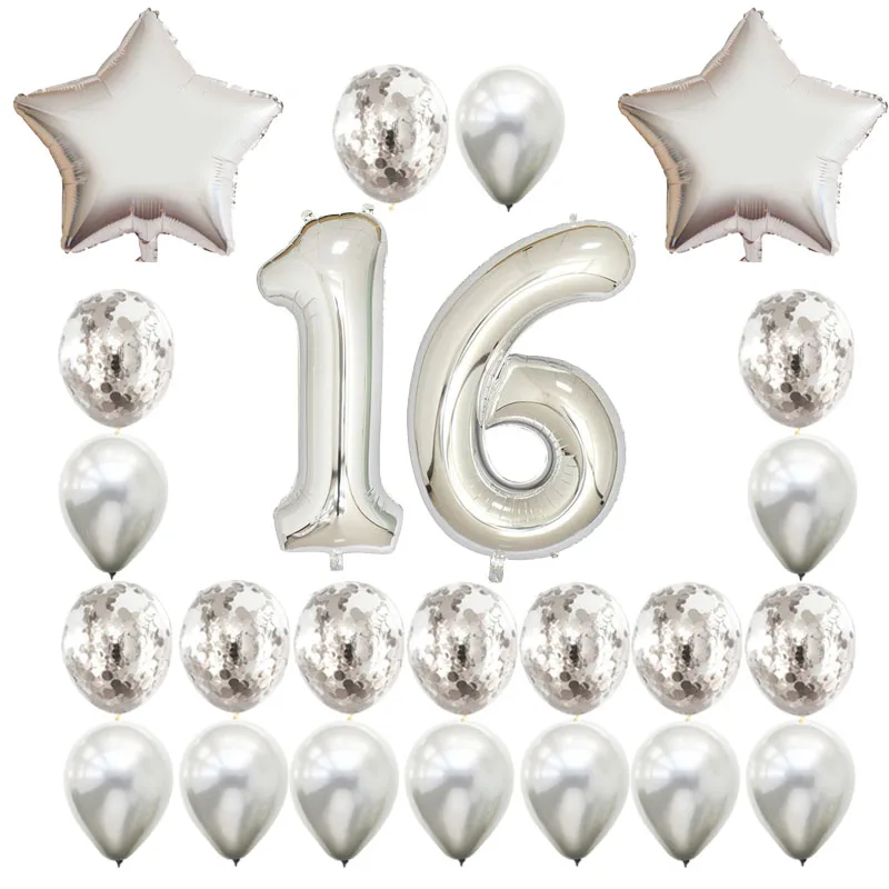 Number 16 year old 24 шт./компл. 16 21 30 40 50 60th с днем рождения звезда розового золота конфетти 40 дюймов количество Фольга шар Декор для вечеринки в честь Дня рождения поставки - Цвет: Number 16 year old