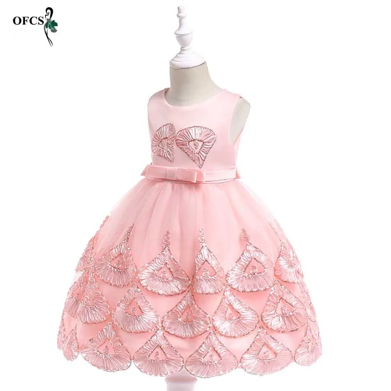 

New Year Clothes Flower Girls Embroidery Sequins Dresses Party Baby Girls Sleeveless Bow Princess Wedding Dress Children Party