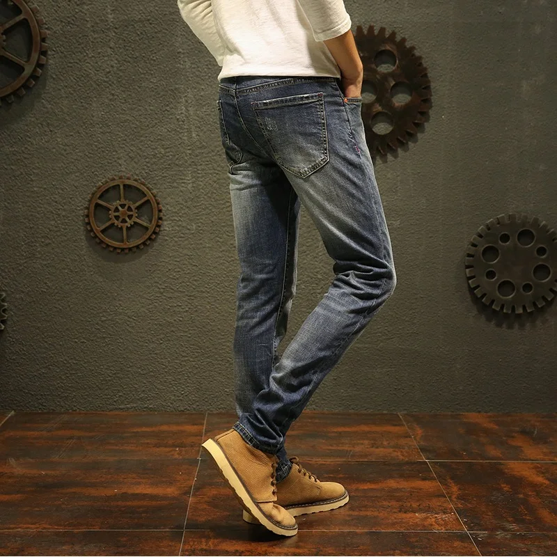 Мужские высокие стрейч модные джинсы Прямые Slim Fit Повседневное Бизнес джинсовые