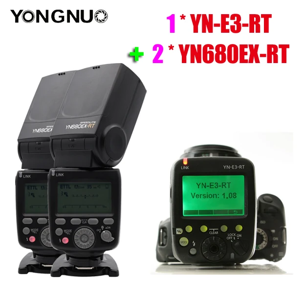 two flash and yn e3 Светодиодная лампа для видеосъемки YongNuo YN680EX-RT Беспроводной 2,4G ttl HSS Вспышка Speedlite для Canon 5D Характеристическая вязкость полимера 5DSR 5diii 1/8000 высокое speedlite Поддержка YN-E3-RT - Цвет: two flash and yn e3