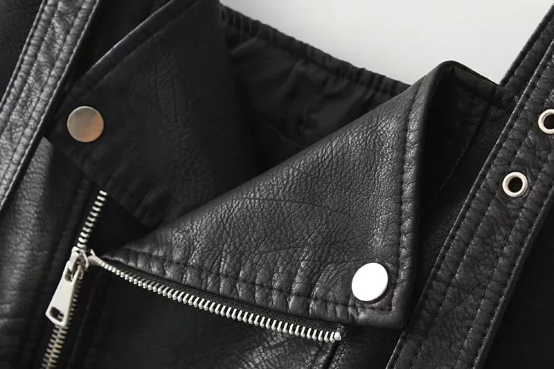 Aelegantmis Cool Slim Autumn PU Leather Dress Women Black Fall Short Leather Overalls Dress Female
