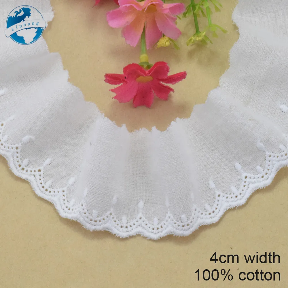 Кружевная лента для вышивки кружевная французская белая 100% хлопок 4 см рукоделия