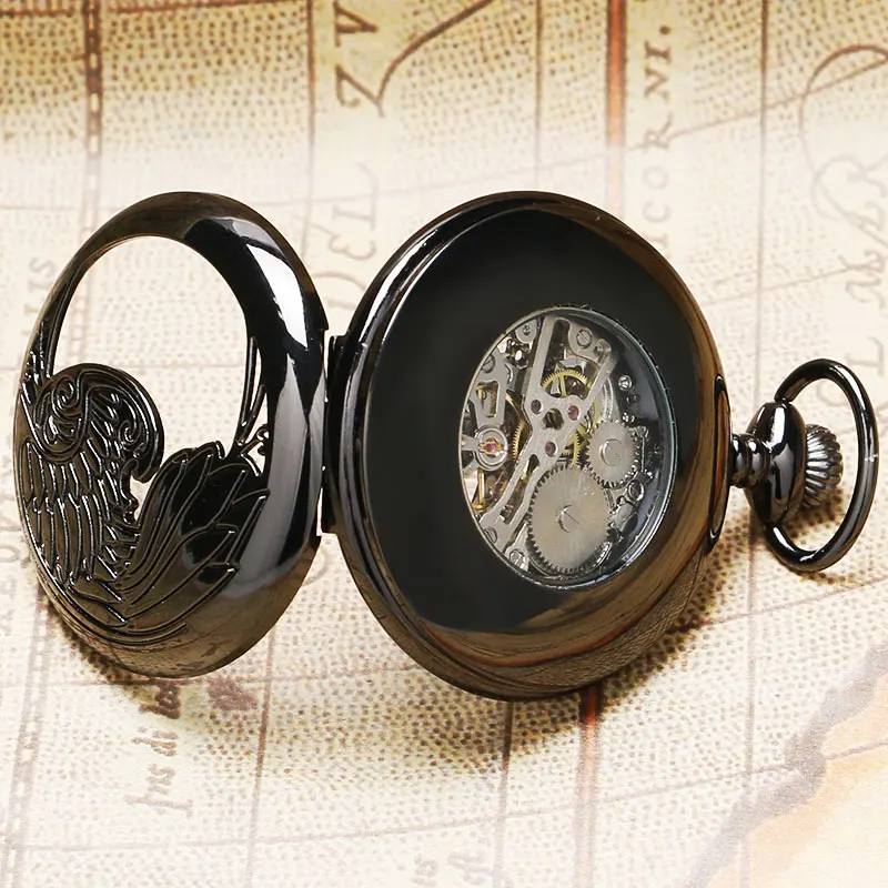 Часы в стиле стимпанк феникс птица чудо Механические карманные часы Черный