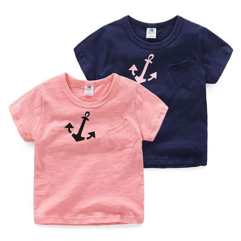 Футболка с короткими рукавами и принтом якоря для малышей Новинка лета 2019