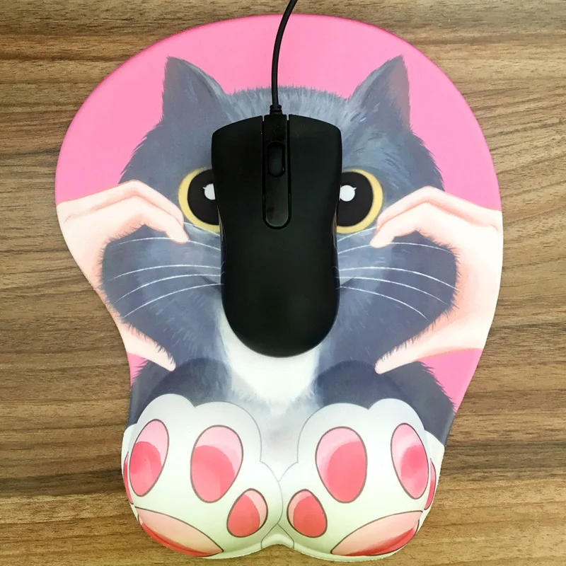 Аниме 3D коврик для Мыши Эргономичный мягкий силиконовый гелевый игровой коврик для мыши с поддержкой запястья милый коврик для мыши кошки для девочек 10," x 8,5"